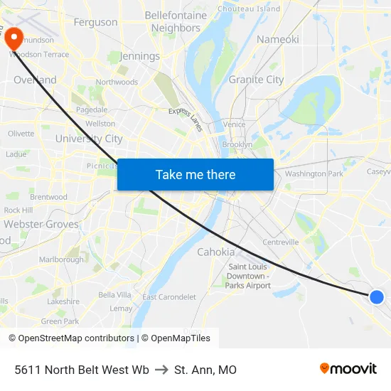 5611 North Belt West Wb to St. Ann, MO map