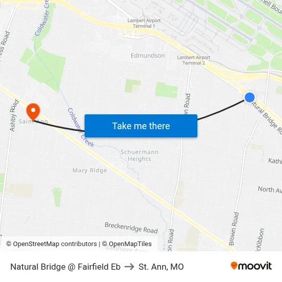 Natural Bridge @ Fairfield Eb to St. Ann, MO map
