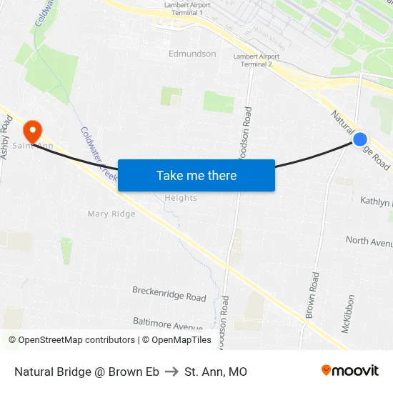 Natural Bridge @ Brown Eb to St. Ann, MO map