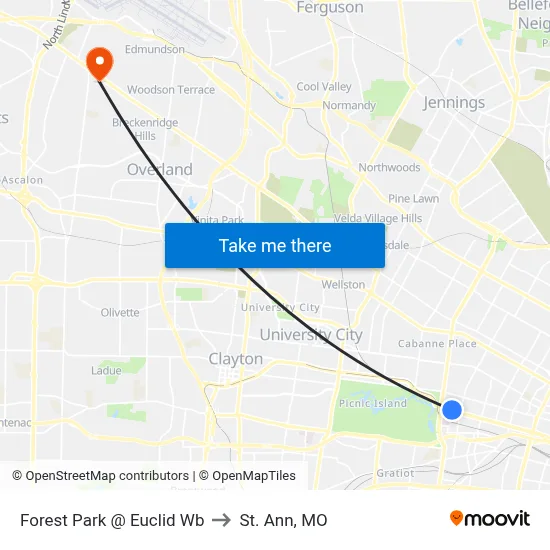 Forest Park @ Euclid Wb to St. Ann, MO map