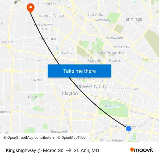 Kingshighway @ Mcree Sb to St. Ann, MO map