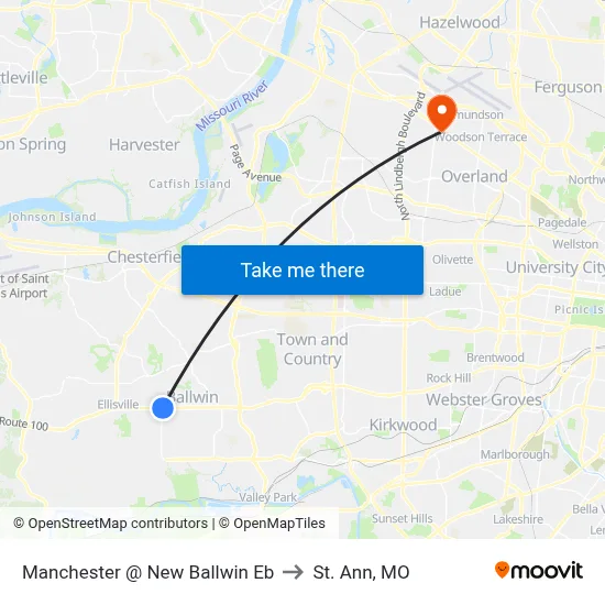 Manchester @ New Ballwin Eb to St. Ann, MO map