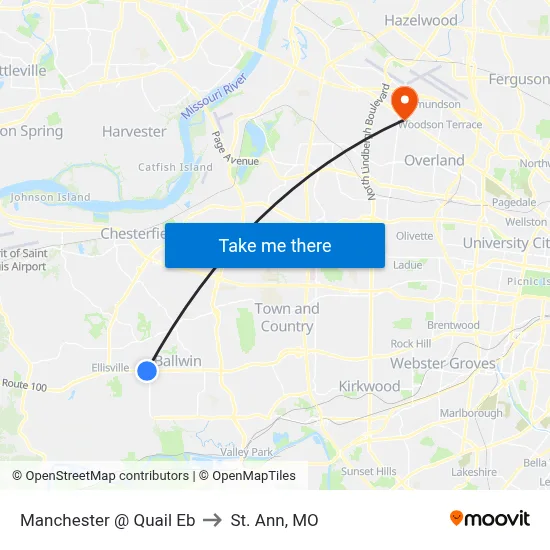 Manchester @ Quail Eb to St. Ann, MO map