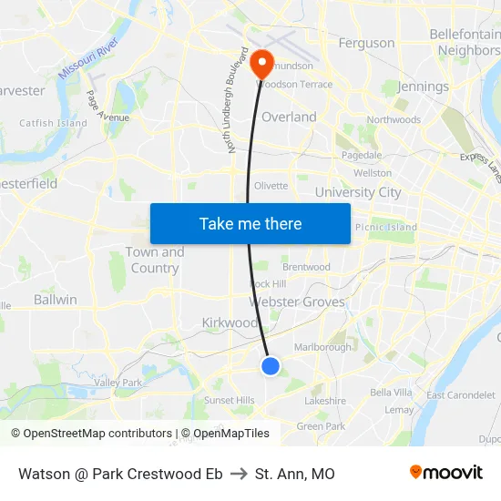 Watson @ Park Crestwood Eb to St. Ann, MO map