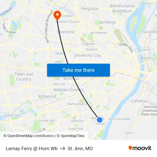 Lemay Ferry @ Horn Wb to St. Ann, MO map