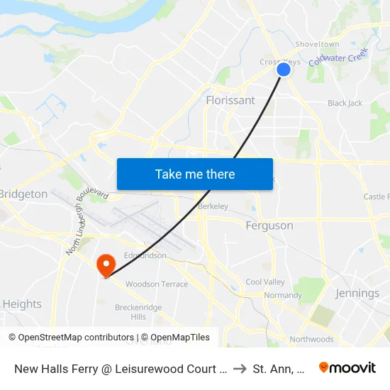 New Halls Ferry @ Leisurewood Court Nb to St. Ann, MO map