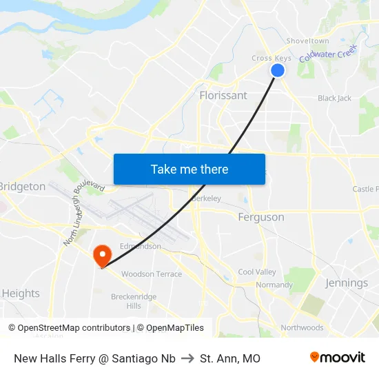 New Halls Ferry @ Santiago Nb to St. Ann, MO map
