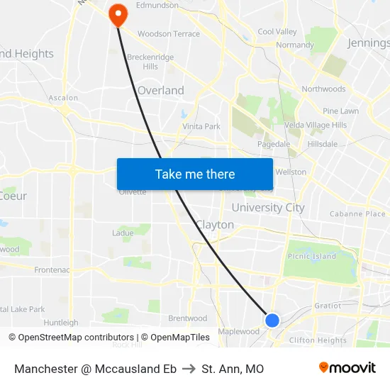 Manchester @ Mccausland Eb to St. Ann, MO map