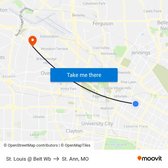 St. Louis @ Belt Wb to St. Ann, MO map
