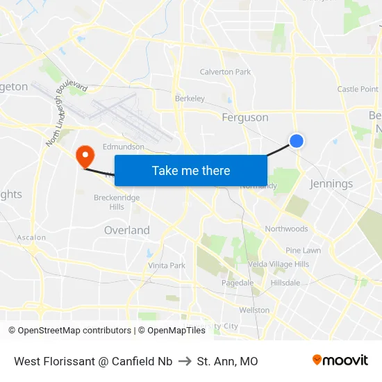 West Florissant @ Canfield Nb to St. Ann, MO map