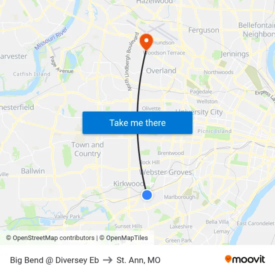 Big Bend @ Diversey Eb to St. Ann, MO map