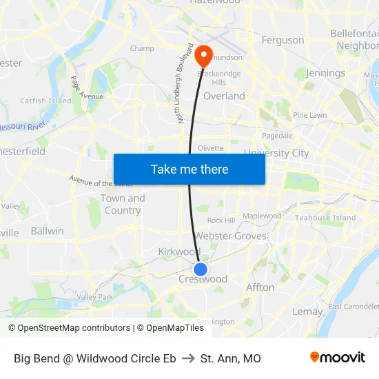 Big Bend @ Wildwood Circle Eb to St. Ann, MO map