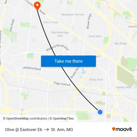 Olive @ Eastover Eb to St. Ann, MO map