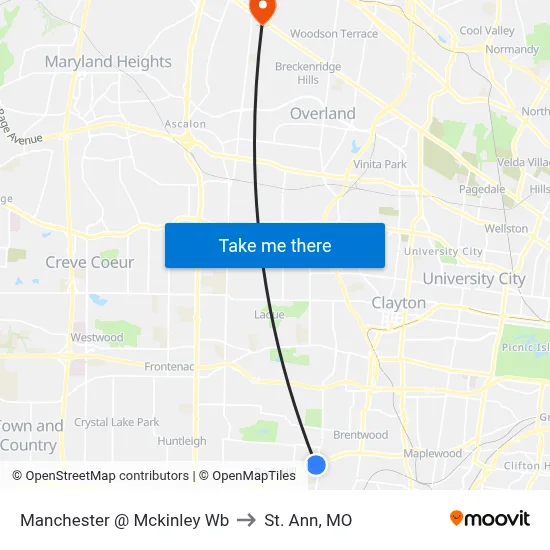 Manchester @ Mckinley Wb to St. Ann, MO map
