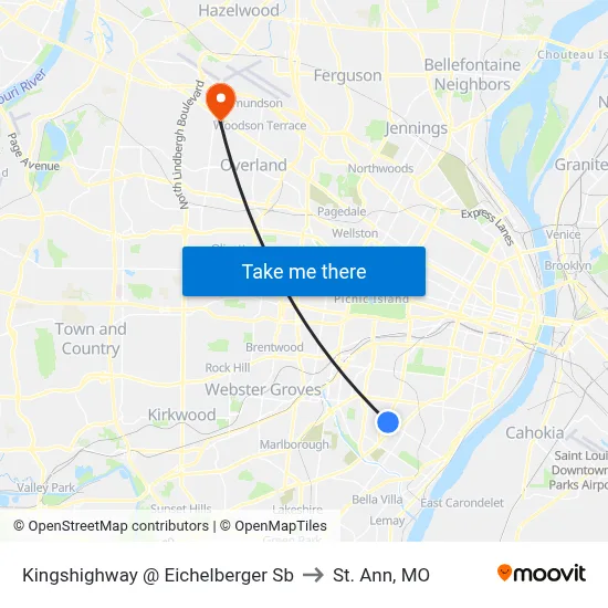 Kingshighway @ Eichelberger Sb to St. Ann, MO map