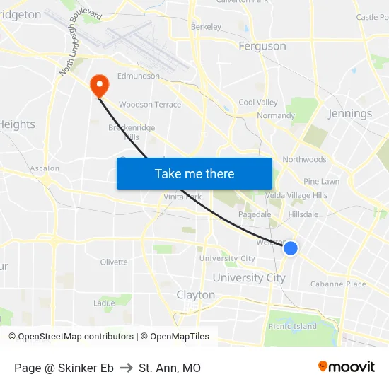 Page @ Skinker Eb to St. Ann, MO map