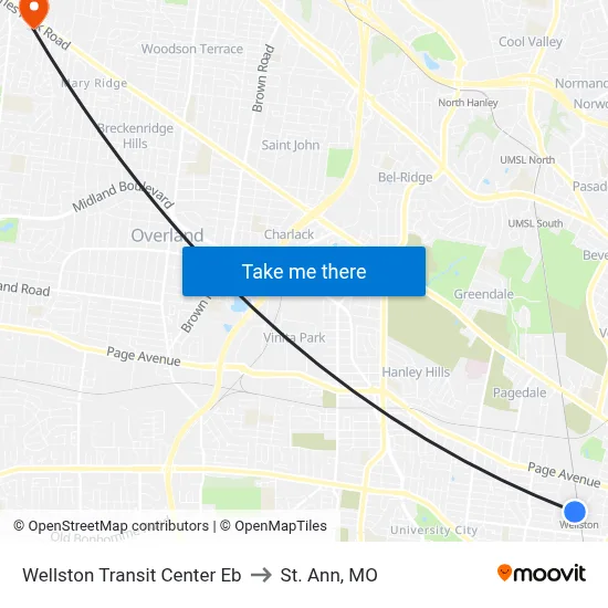 Wellston Transit Center Eb to St. Ann, MO map