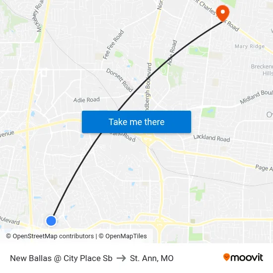 New Ballas @ City Place Sb to St. Ann, MO map