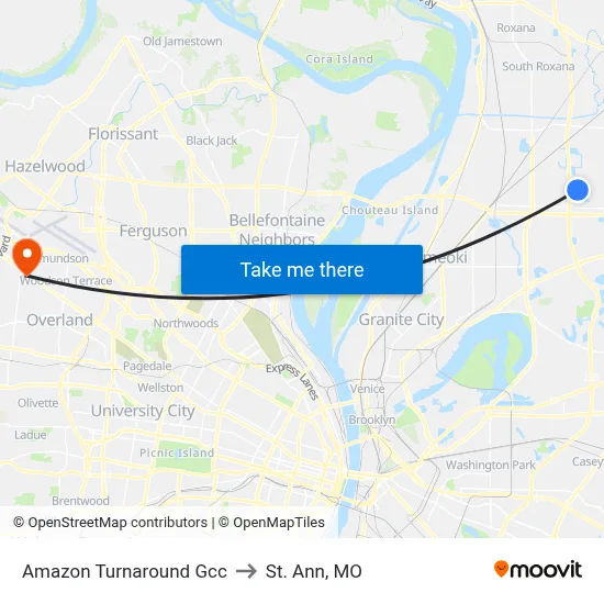 Amazon Turnaround Gcc to St. Ann, MO map
