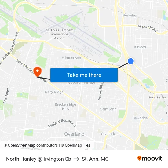 North Hanley @ Irvington Sb to St. Ann, MO map