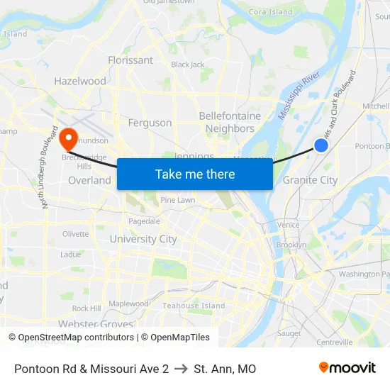 Pontoon Rd & Missouri Ave 2 to St. Ann, MO map