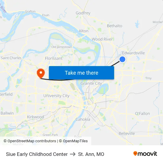 Siue Early Childhood Center to St. Ann, MO map