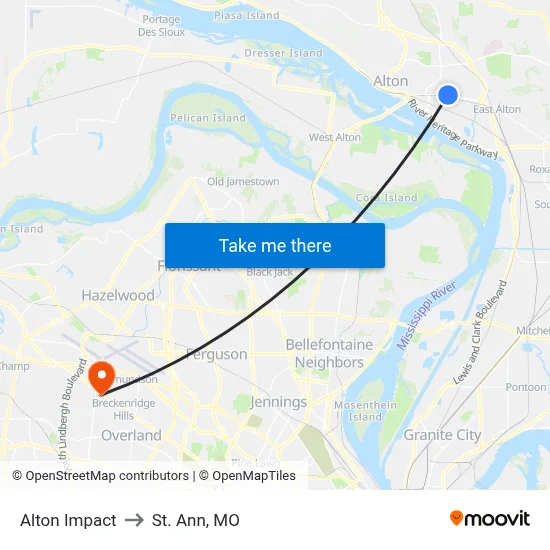 Alton Impact to St. Ann, MO map