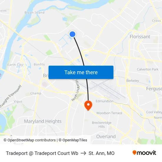 Tradeport @ Tradeport Court Wb to St. Ann, MO map