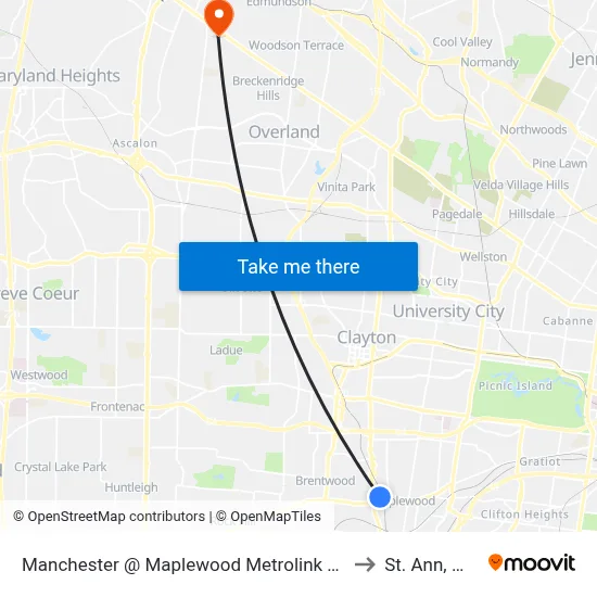 Manchester @ Maplewood Metrolink Eb to St. Ann, MO map