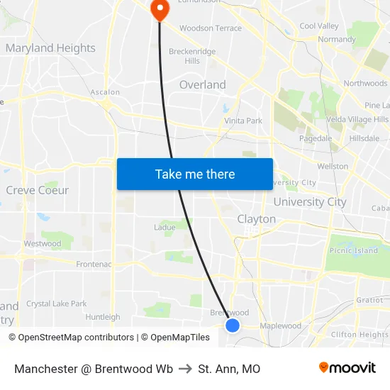 Manchester @ Brentwood Wb to St. Ann, MO map