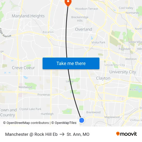 Manchester @ Rock Hill Eb to St. Ann, MO map