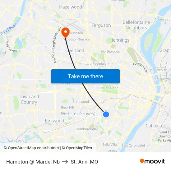 Hampton @ Mardel Nb to St. Ann, MO map