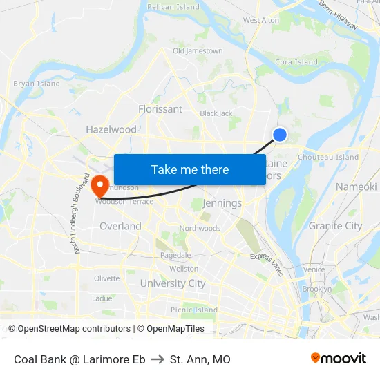 Coal Bank @ Larimore Eb to St. Ann, MO map