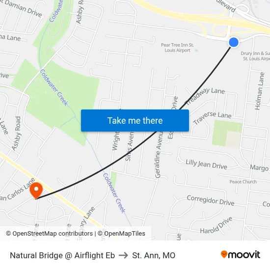 Natural Bridge @ Airflight Eb to St. Ann, MO map