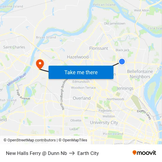 New Halls Ferry @ Dunn Nb to Earth City map