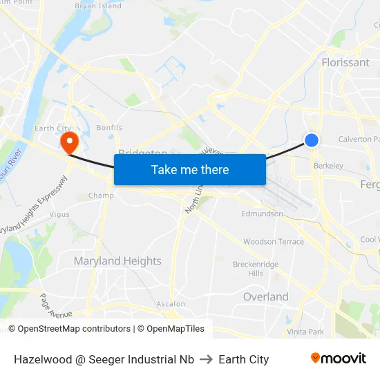 Hazelwood @ Seeger Industrial Nb to Earth City map