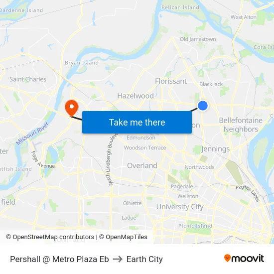 Pershall @ Metro Plaza Eb to Earth City map
