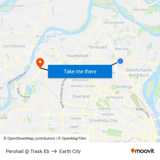 Pershall @ Trask Eb to Earth City map