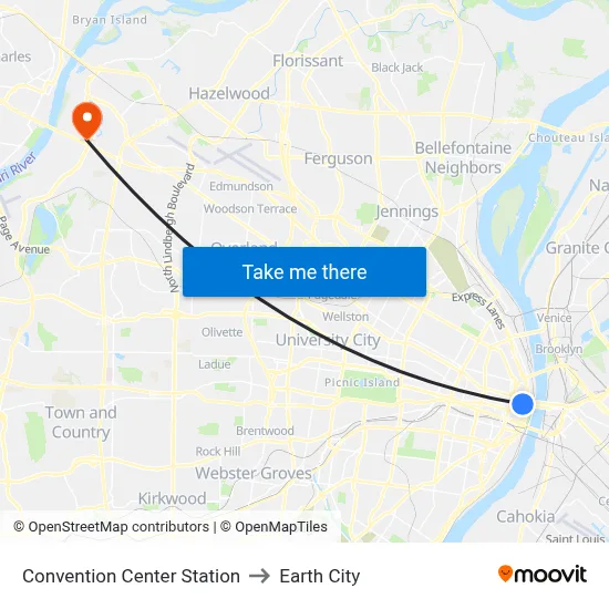 Convention Center Station to Earth City map