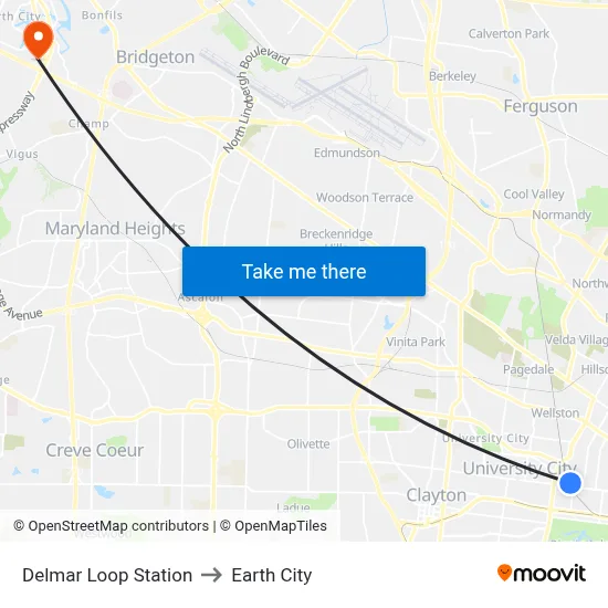 Delmar Loop Station to Earth City map