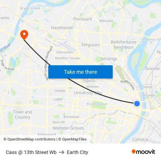Cass @ 13th Street Wb to Earth City map