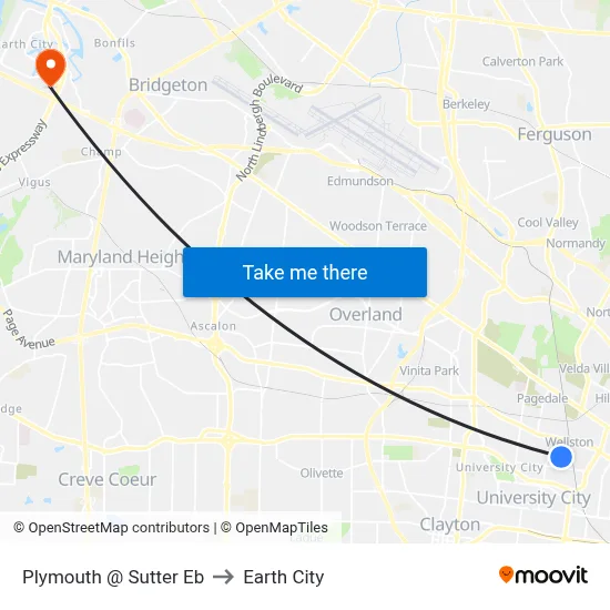 Plymouth @ Sutter Eb to Earth City map