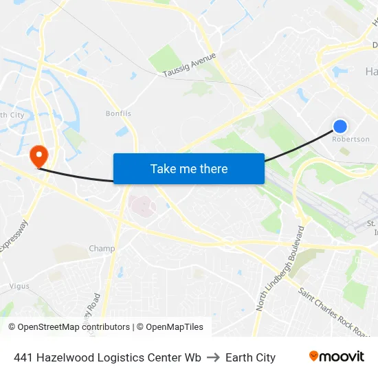 441 Hazelwood Logistics Center Wb to Earth City map