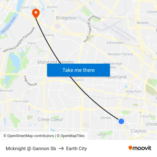 Mcknight @ Gannon Sb to Earth City map