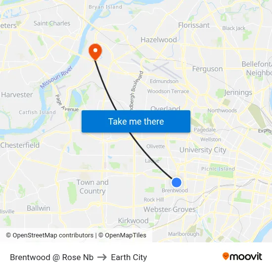 Brentwood @ Rose Nb to Earth City map