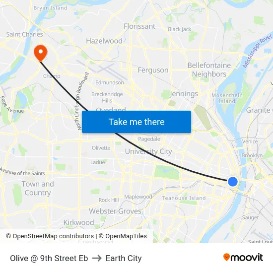 Olive @ 9th Street Eb to Earth City map