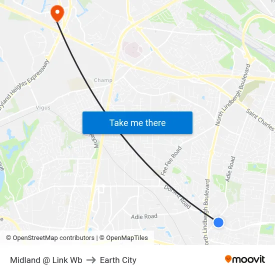 Midland @ Link Wb to Earth City map