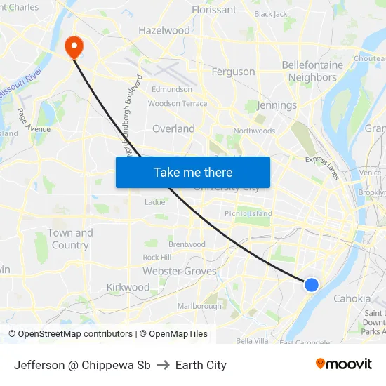 Jefferson @ Chippewa Sb to Earth City map