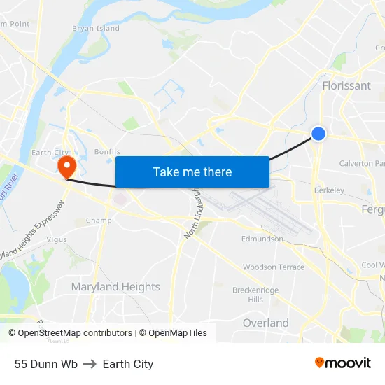 55 Dunn Wb to Earth City map