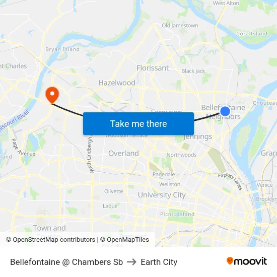 Bellefontaine @ Chambers Sb to Earth City map